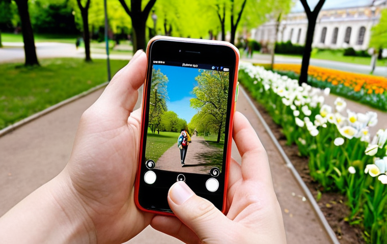 **Prompt:** "Person using a smartphone app to record temperature while walking through a park, showcasing integration of data collection into daily life. Focus on natural elements, like blooming flowers, and bright daylight. The style should be friendly and approachable, almost like a snapshot."
