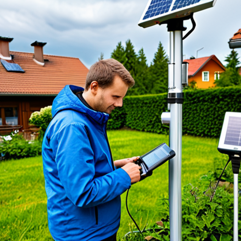 Local Weather Station Network**
"A citizen scientist tending to a small, automated weather station in their backyard garden in Germany. The station is equipped with various sensors and a small solar panel. In the background, typical German houses and a cloudy sky. Focus on the technology and dedication of the individual. Professional photography, realistic, high detail, safe for work, appropriate content, fully clothed, professional, modest, family-friendly, perfect anatomy, natural proportions."
**