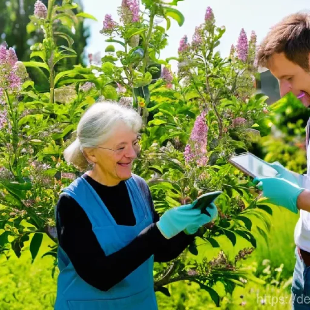 기후변화 관측 참여의 성과 사례 - **Citizen Scientists in a German Community Garden:** A vibrant and sunny scene in a well-maintained ...