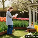 Home 18 기후변화 관측을 위한 활동 계획 수립 - **A Curious Observer in a Thriving Garden:**
"A serene, sunlit garden scene featuring a woman in...