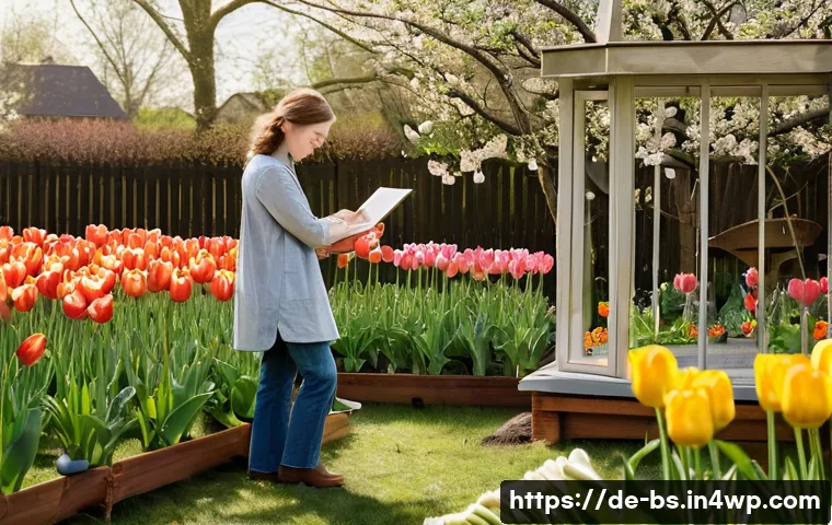 기후변화 관측을 위한 활동 계획 수립 - **A Curious Observer in a Thriving Garden:**
    "A serene, sunlit garden scene featuring a woman in...