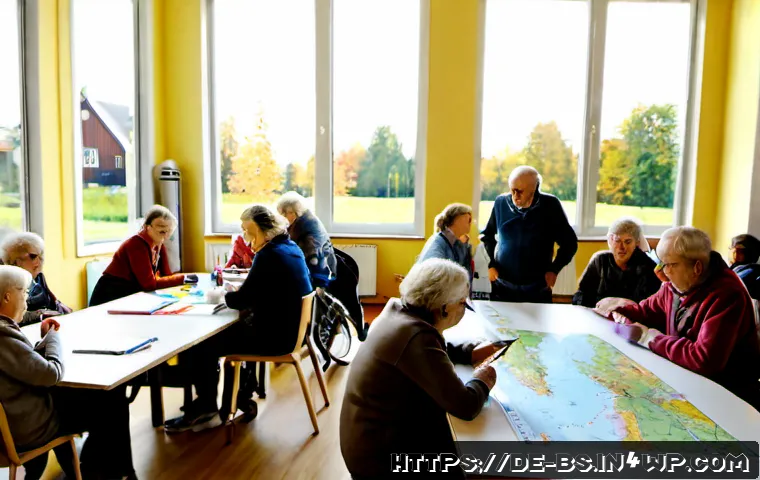 Home 16 기후변화와 지역 사회의 시민 참여 - Photorealistic German neighborhood climate action workshop in a bright community hall, diverse adult...